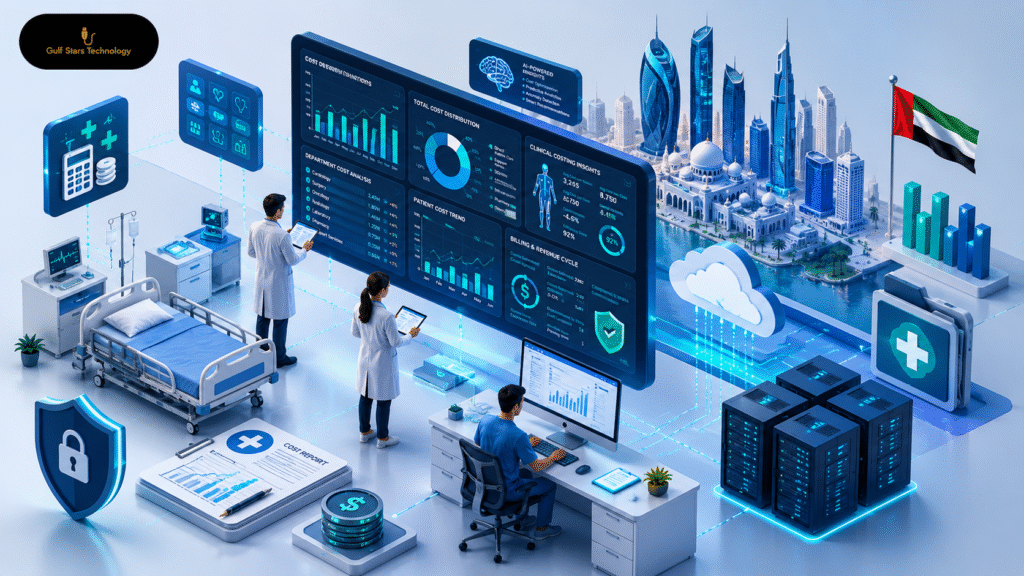 Healthcare professional using advanced laboratory equipment for DOH Clinical Costing Software in Abu Dhabi, ensuring accurate healthcare cost allocation and regulatory compliance