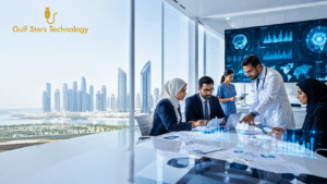 Healthcare professionals reviewing hospital costing, financial analytics, and compliance dashboards in Abu Dhabi to improve operational efficiency and regulatory compliance.