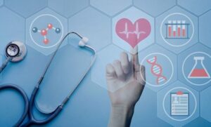Healthcare professionals and patients working together through a connected healthcare network